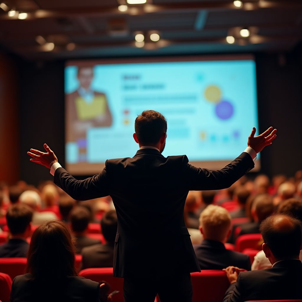 Fundadora de la empresa en una conferencia